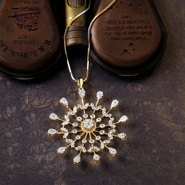 a bright sun resembeling diamond necklace